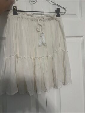 Elan Cream Tiered Mini Skirt with Drawstring